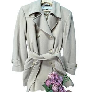 Evan Picone Tan Wool Trench Coat With Belt‎ Women's Size 14